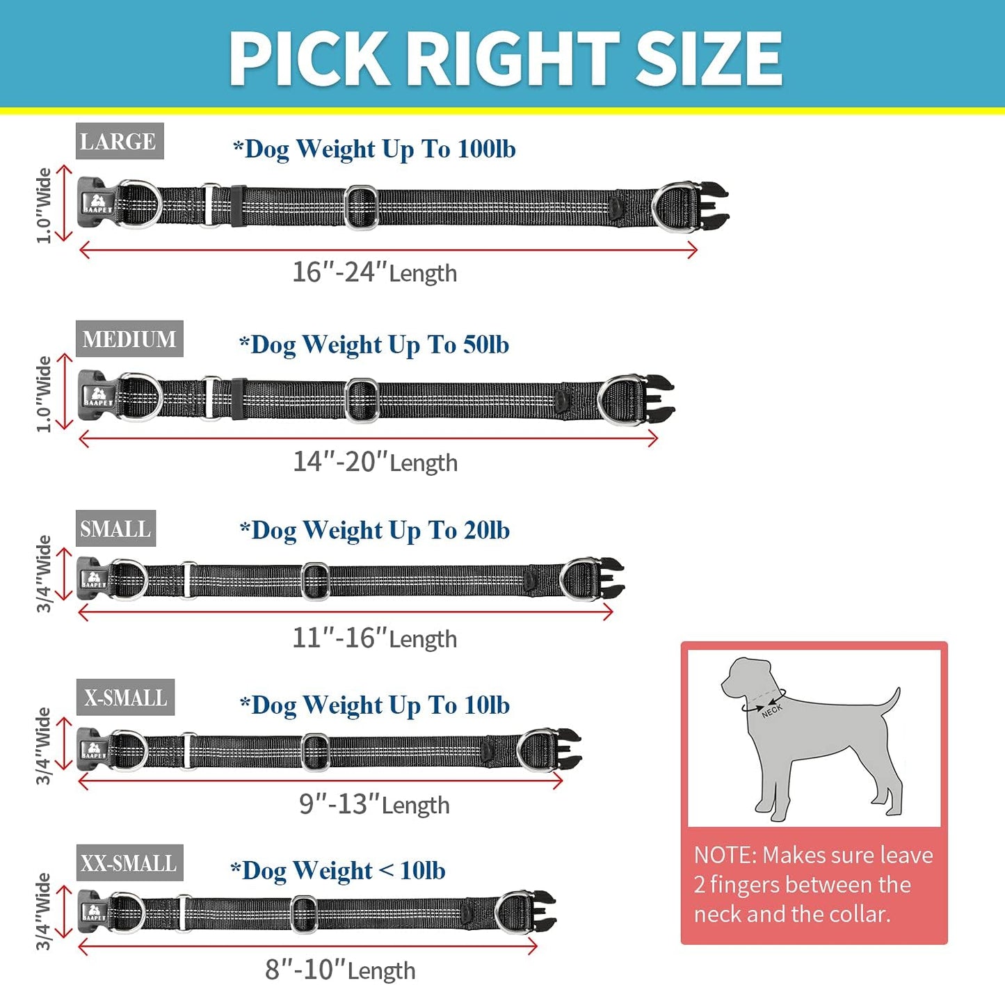 Comfortable Dog Collar with Double Security Dual D-Ring and ID Tag Hanger for Small Puppy, Medium and Large Dogs (XS - 3/4" X (9"-13"), Black)