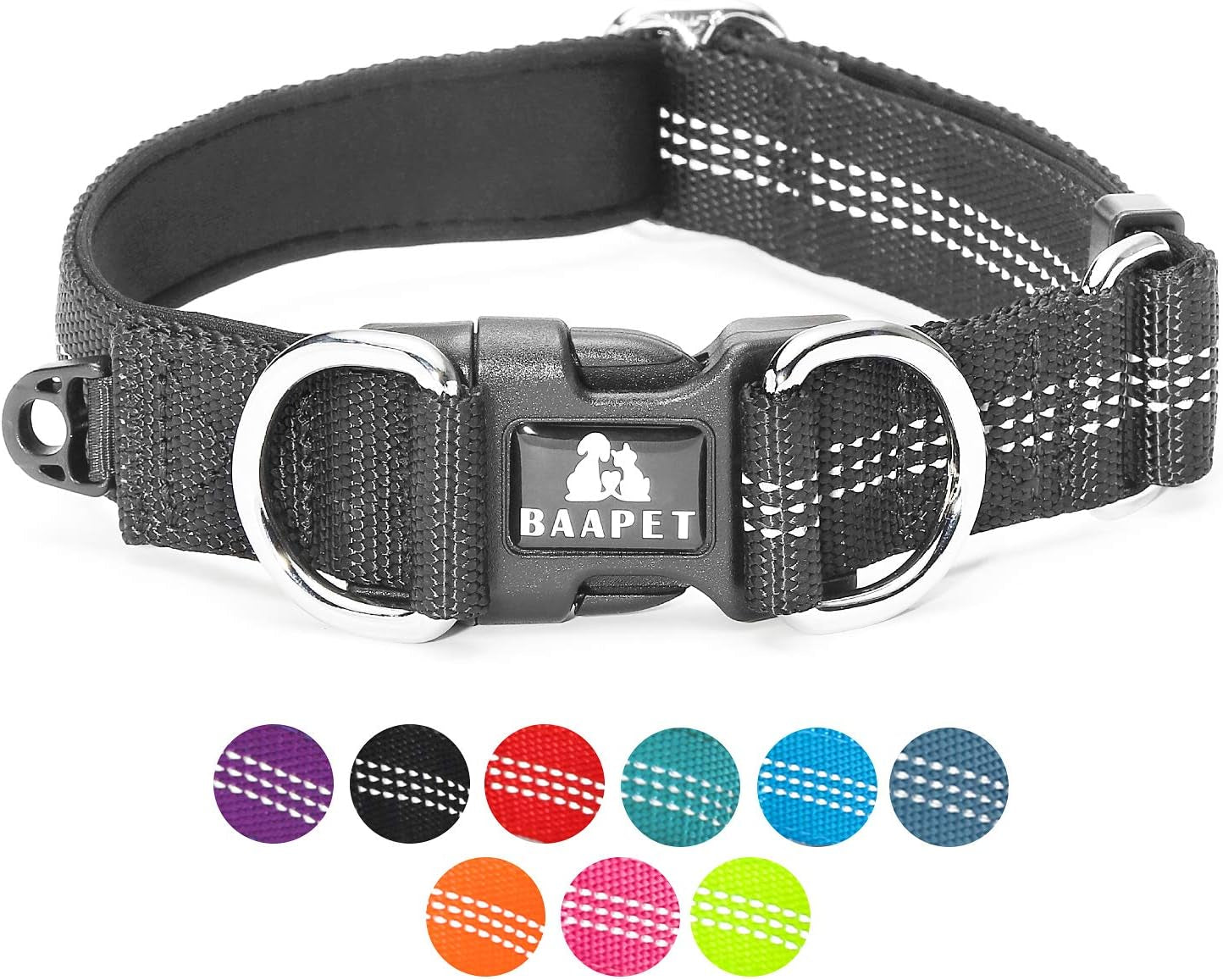 Comfortable Dog Collar with Double Security Dual D-Ring and ID Tag Hanger for Small Puppy, (XS - 3/4" X (9"-13"), Black)
